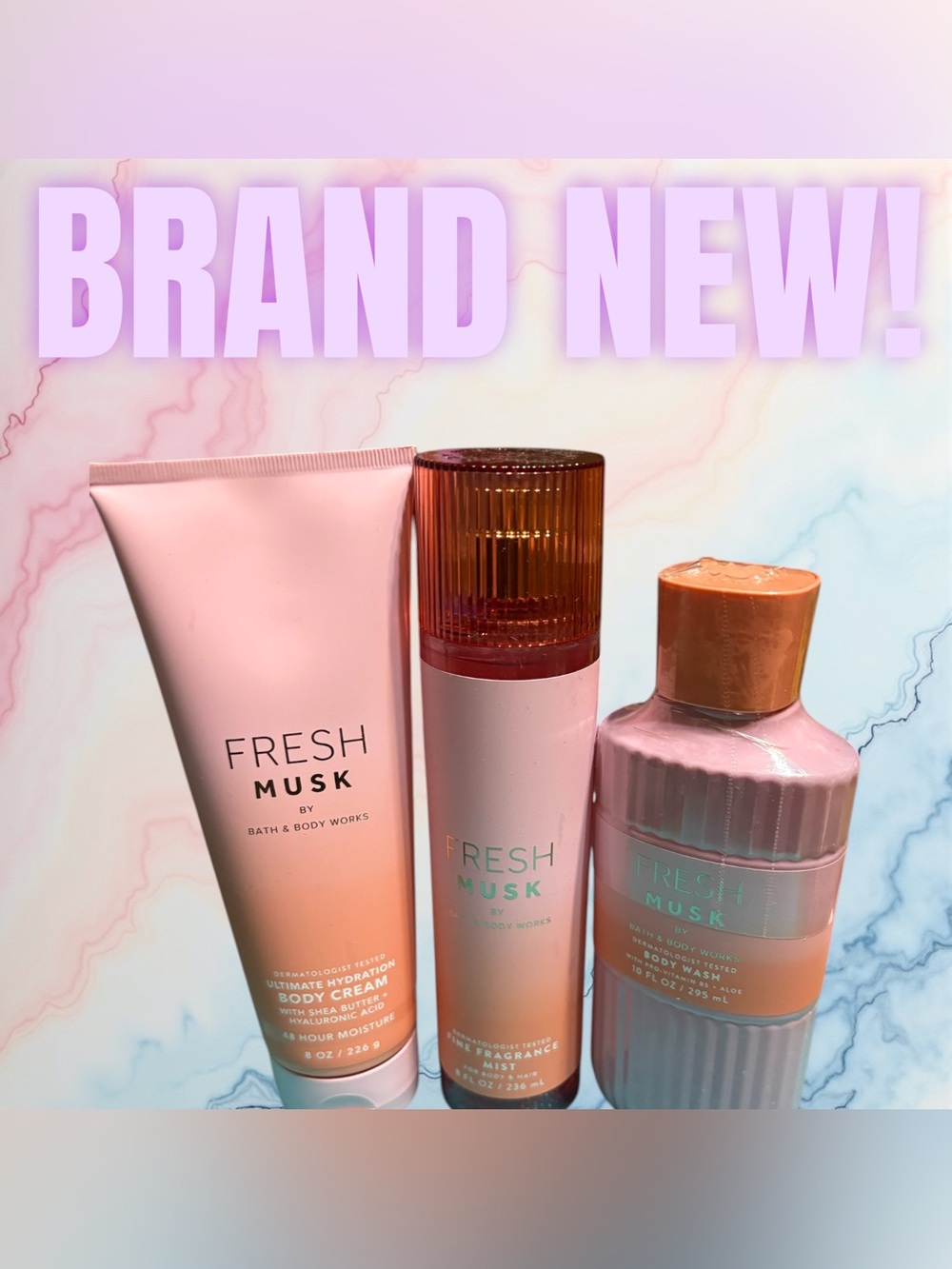 Bath & Body Works Fresh Musk Lotion, Mist & Body Wash Trio in Pink and Peach - Picture 2 of 4